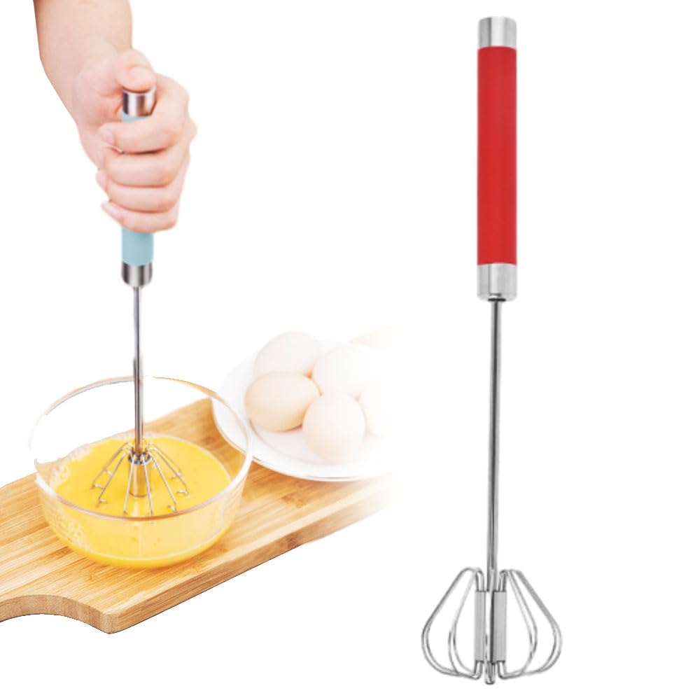 Batidor de mano, batidor de huevos y espumador de leche, batidor giratorio para batir y agitar, herramienta de cocina ideal para mezclar y batir