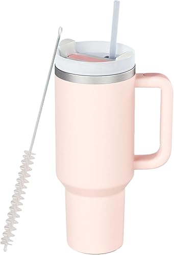 Vaso con asa, popote a prueba de fugas, doble pared, 40 onzas, taza de viaje con tapa, aislamiento de acero inoxidable, agua, té helado, café