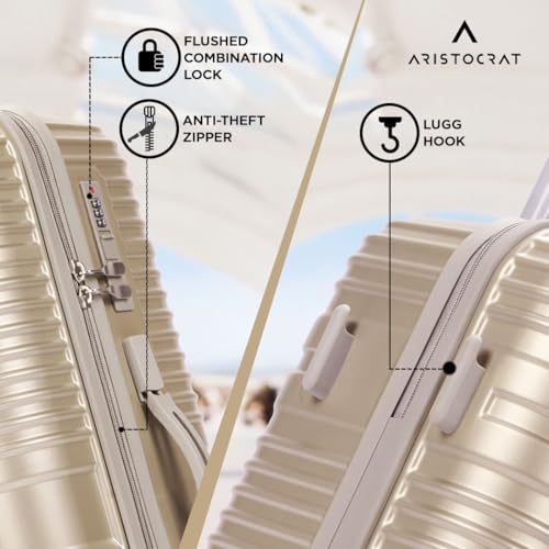 Image of Aristocrat Lineo Set of 3 Trolley 55, 65 & 75cm | S+M+L | Hard Luggage | 8-Wheel Suitcase for Travel | Combination Lock with Anti-Theft Zipper | Polycarbonate | 3 Years International Warranty (Golden)