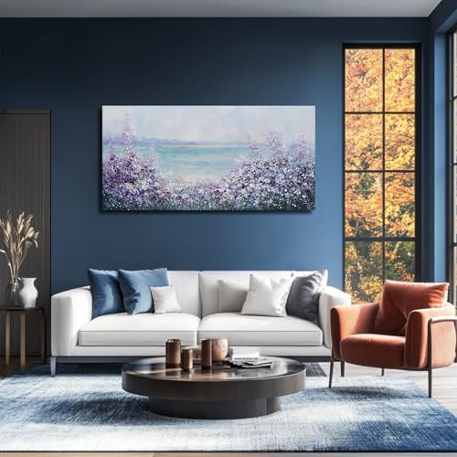 Flowers Framed Canvas Wall Decor Purple and White Painting Ocean Wall Art for Office Contemporary Art Poster for Bedroom Decor 24x48 Inch by GAIDUOMAI - Used condition - Image 7
