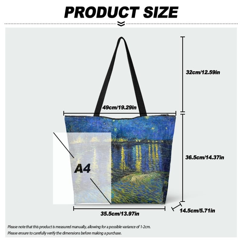 Image of Art Lover Zippered Tote Bag Waterproof Large Work Tote Bags, Artwork Women's Purse Handbags Travel Totes