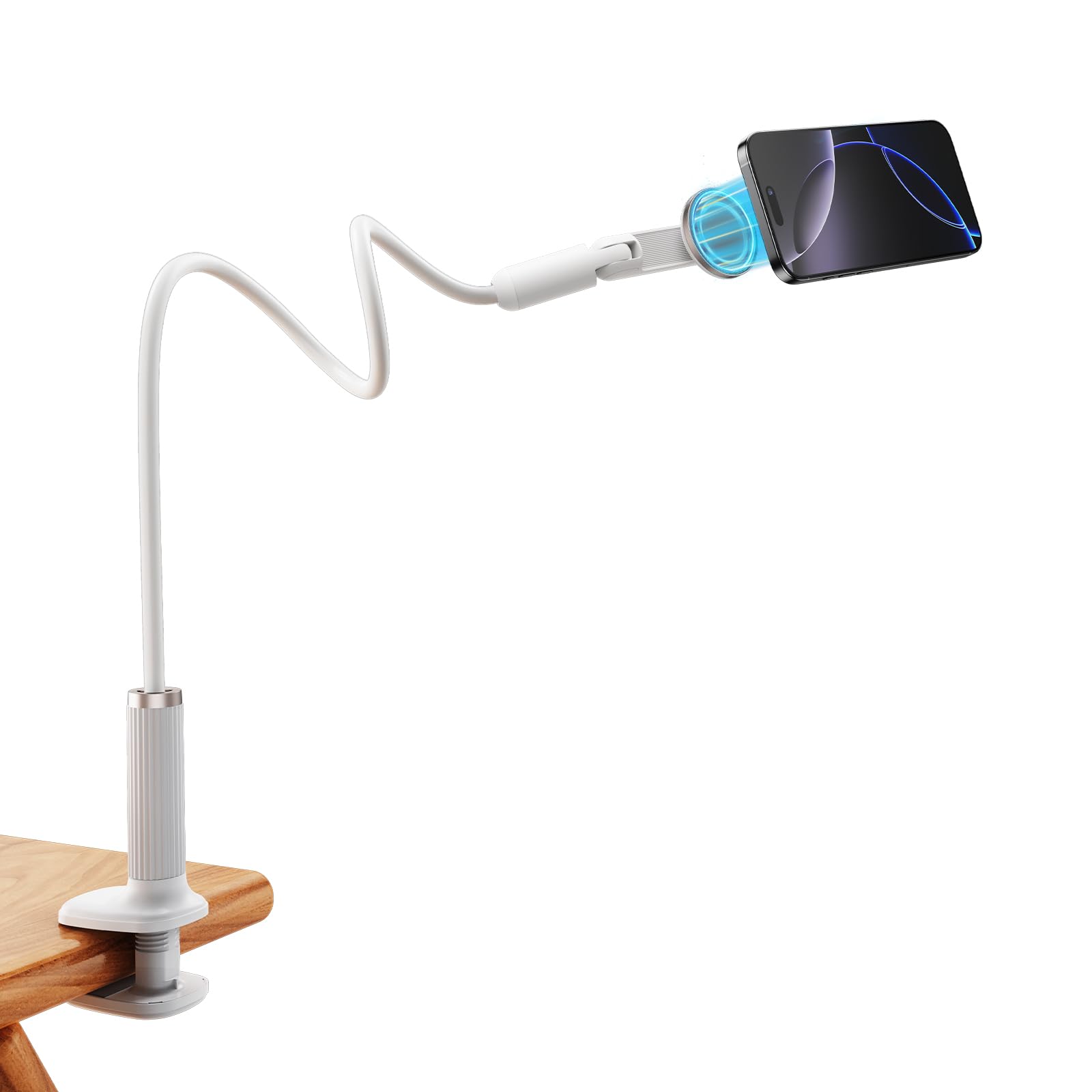 Supporto magnetico per telefono cellulare a collo di cigno con supporto a morsetto, rotazione di 900°, staffa pigra con braccio lungo flessibile, compatibile con iPhone16/15/14/13/12
