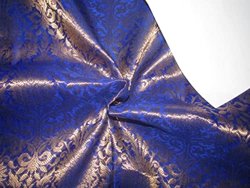 Tissu brocart de soie bleu roi jacquard doré métallisé 111,8 cm au mètre
