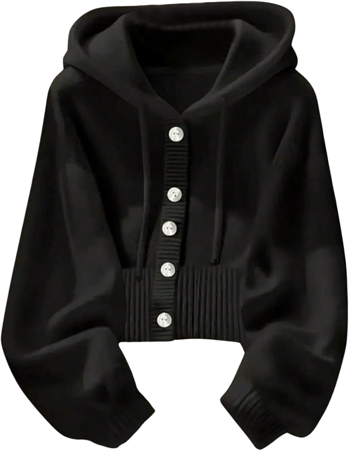 Verdusa Women's Button Up Hooded Cardigan Sweaters Lantern Sleeve Knit Outerwear Fall Outfits