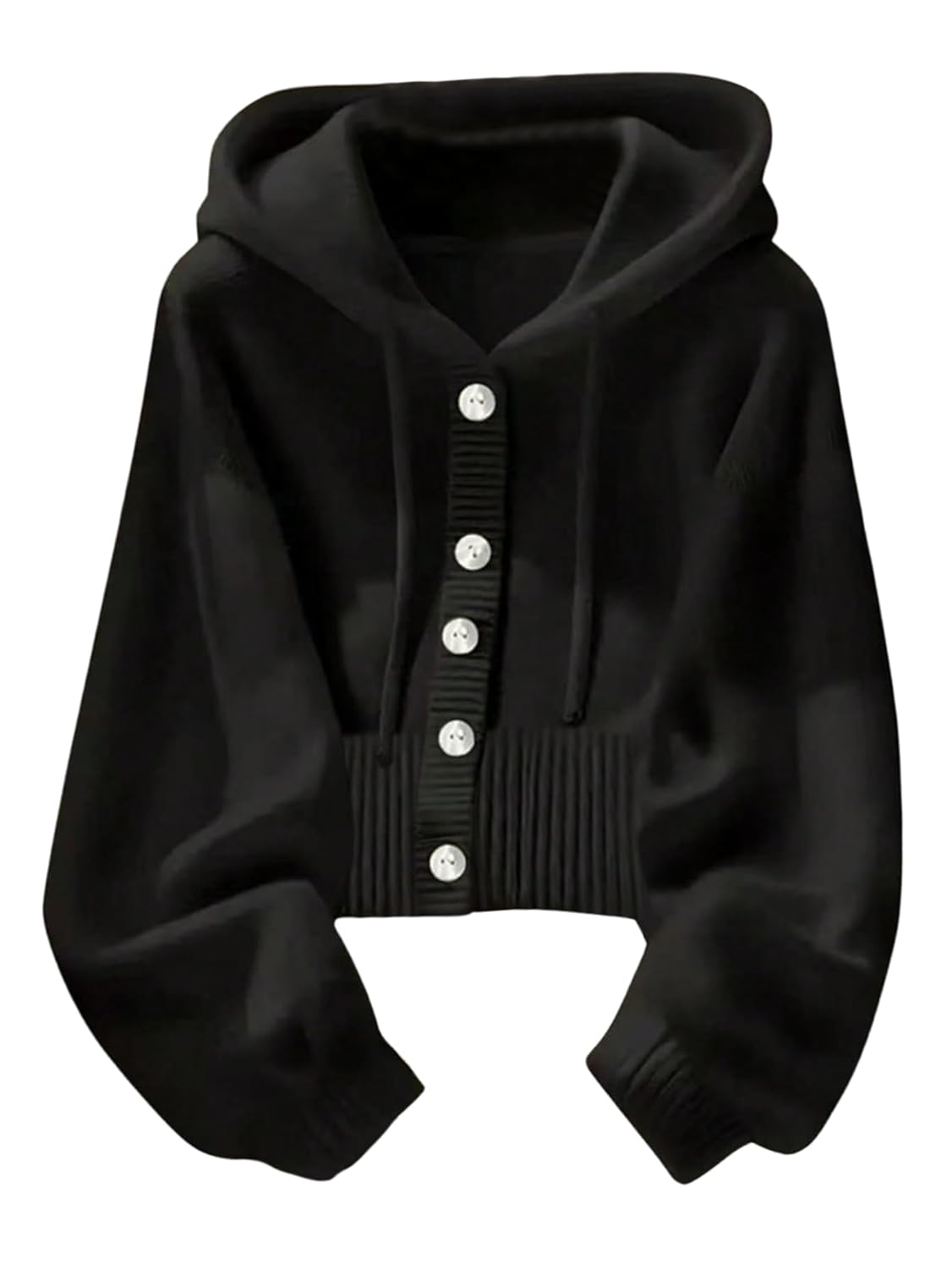 Verdusa Womens Button Up Hooded Cardigan Sweaters Lantern Sleeve Knit Outerwear Fall Outfits