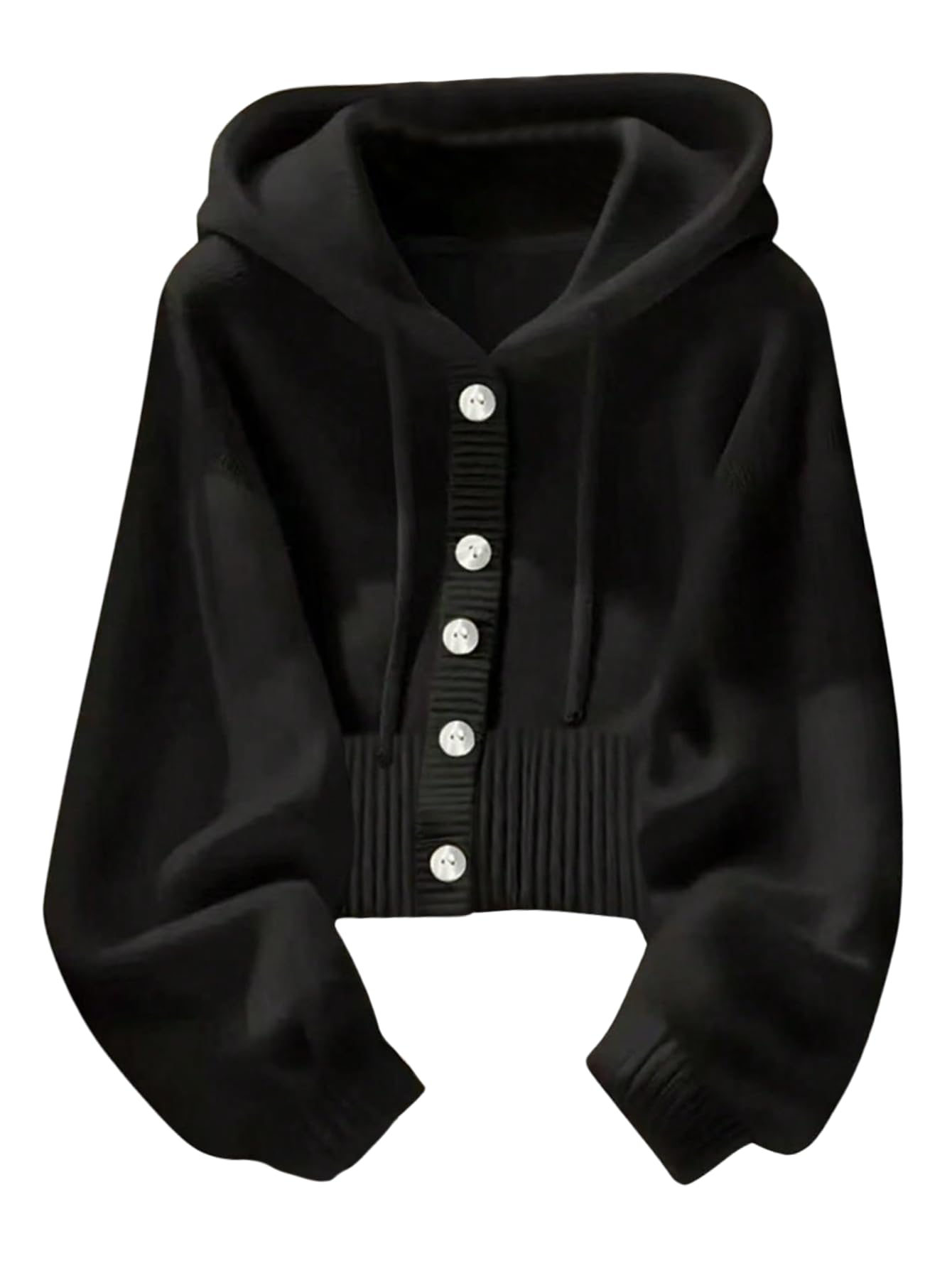 Verdusa Womens Button Up Hooded Cardigan Sweaters Lantern Sleeve Knit Outerwear Fall Outfits