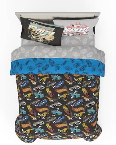 Jogo de cama infantil Hot Wheels com edredom e lençol supermacio,...