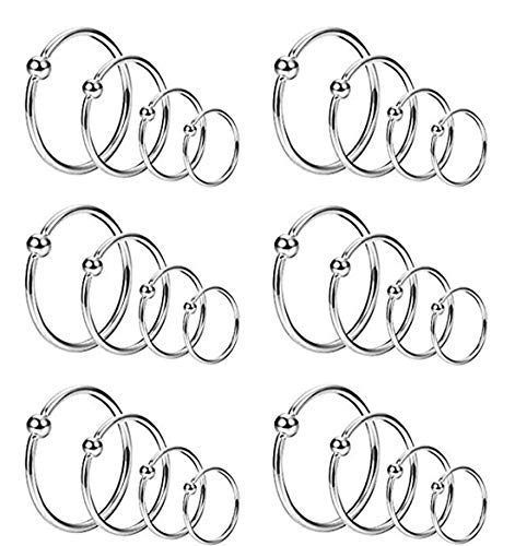 YOVORO 24PCS 20G Stainless Steel Nose Rings Hoop Cartilage Helix Ear Piercing Tragus Body Jewelry (B: 24PCS Silver-Tone)