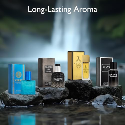 Image of Signature Scent 4-Piece Mini Fragrance Set for Men Includes Savvy /1 Billion /Verse /Valentine Collection of Woody, Spicy, Citrus & Aromatic Fragrance Non-Irritating Ingredient Each One in 30ml Bottle