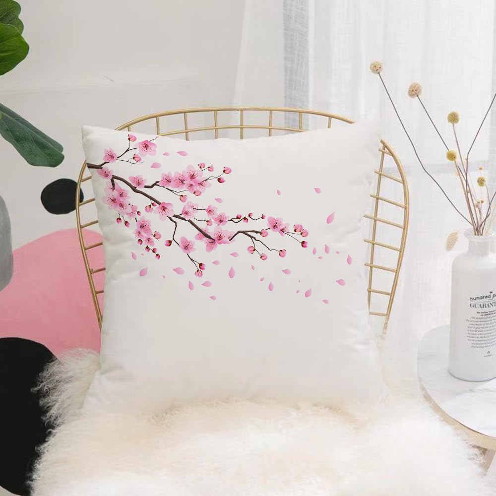 HYOSXW Cushion Cover,Throw Pillow Case Home Decorative for Living Room Bedroom Sofa Chair 16X16 Inch,Japanese Cherry Blossom Sakura Pink Flower,Pillowcase 40X40cm