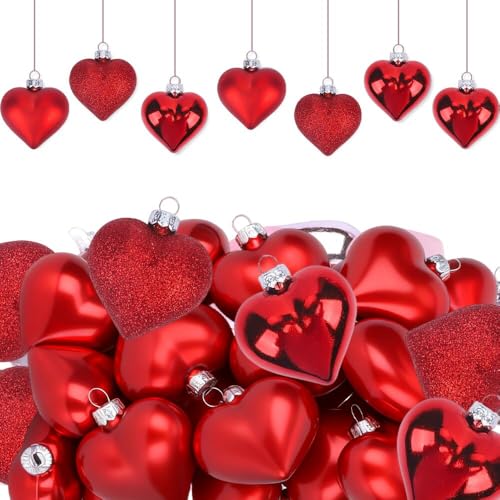 Herz Christbaumkugeln Set, 24 Stück Rote Weihnachtskugeln aus Glas,...