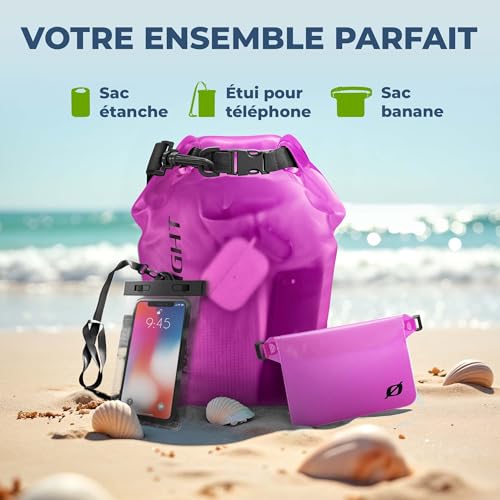 Nordlight Sac Étanche Dry Bag avec Pochette Étanche Téléphone et Sac Banane - (10L, Rose) Sac à Dos Étanche IPX8 avec Fermeture À Enroulement | Natation, Bateau, Plage, Stand Up Paddle – vue 2