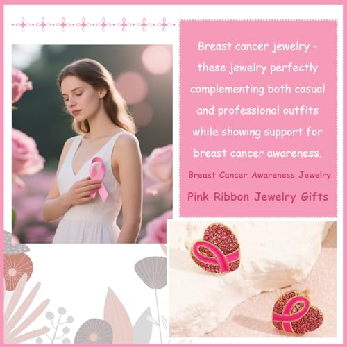 Breast Cancer Awareness Earrings for Women Pink Ribbon Jewelry Gifts Support Survivor Heart Charm Dangle Accessories4
