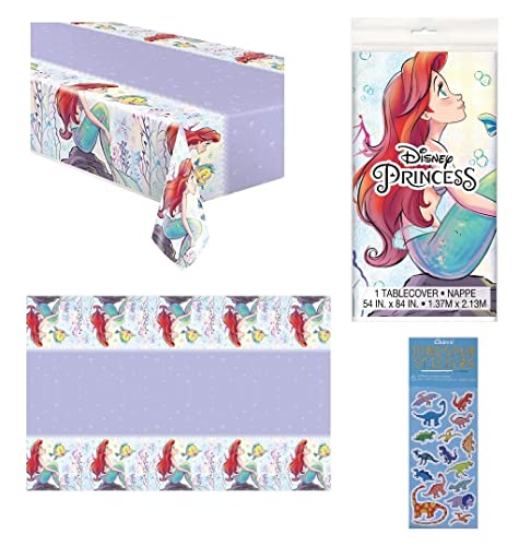 Unique The Little Mermaid Ariel Party Supplies Decoration Bundle Pack Includes 2 Plastic Table Covers and 1 Dinosaur Sticker Sheet