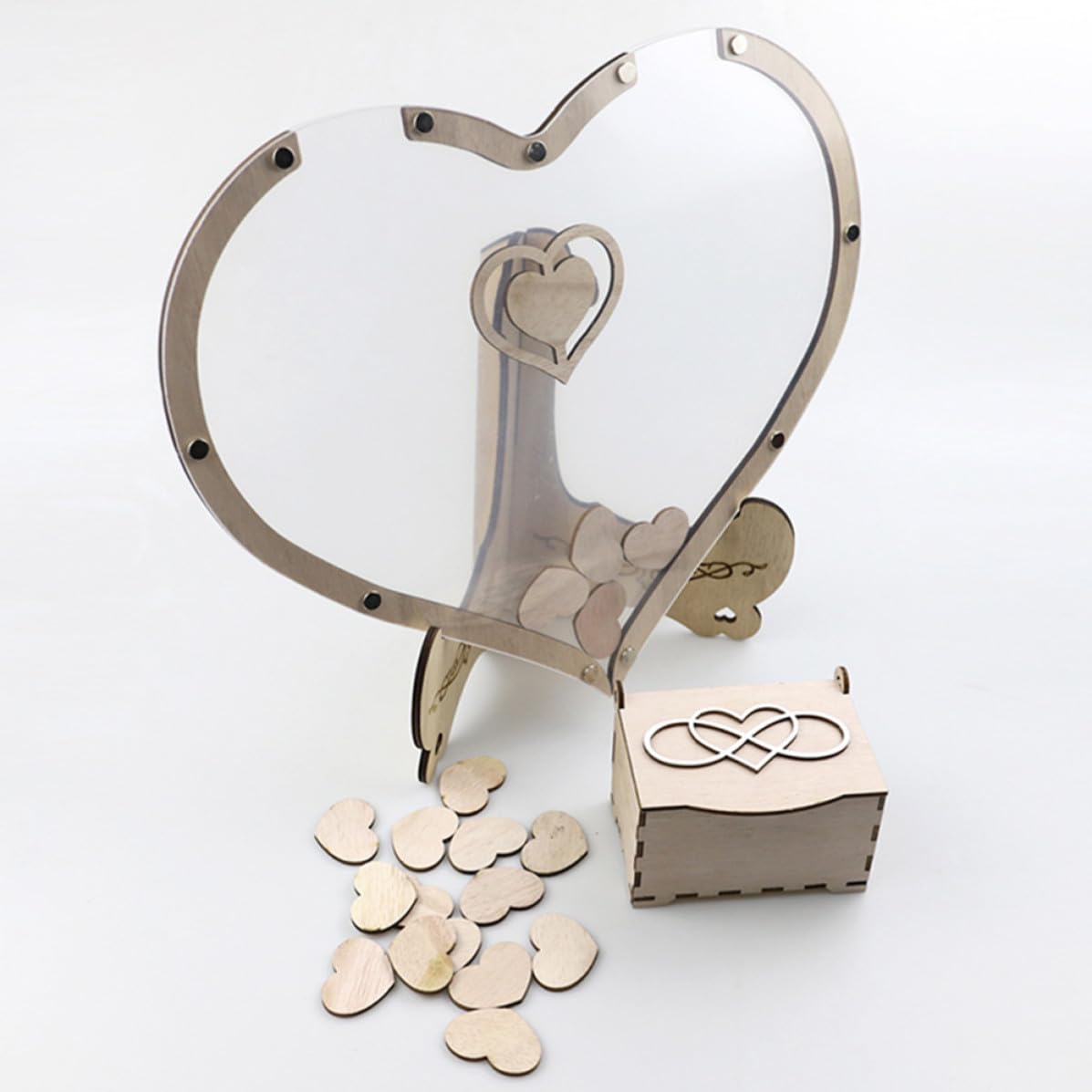 SHINEOFI Libro de Visitas de Boda Libro de Visitas del Corazón de Madera Letrero para Boda Forma de Corazón Base Estable Decoración de Mesa y San Valentín