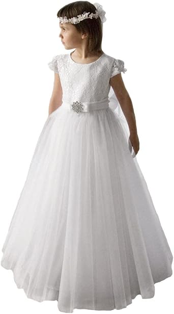 Holy First Communion Ivory Lace Tulle Wedding Party Flower Girls Dresses 1-12 Years