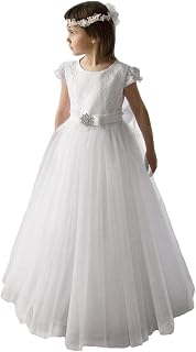 Holy First Communion Ivory Lace Tulle Wedding Party Flower Girls Dresses 1-12 Years