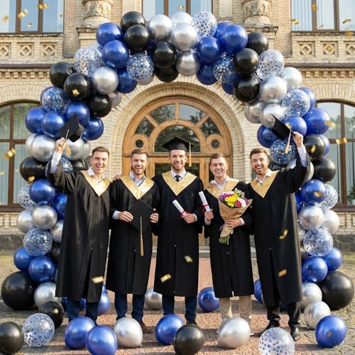Image of Navy Blue Silver Balloons, 60 Pcs Metallic Pearl Night Blue Black Balloons, 12 Inch Silver Star Confetti Balloon Helium for Graduations Boys Birthday Wedding Anniversary Retirement Party Decorations