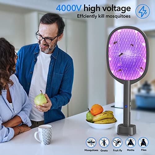 Image of Electric Fly Swatter Racket & Mosquito Zapper 4000v 2 in 1 USB Rechargeable Bug Zapper Mosquito Swatter for Indoor and Outdoor