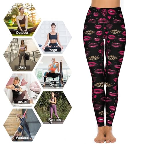 Legging taille haute léopard et lèvres roses : le pantalon stretch avec poches latérales intégrées