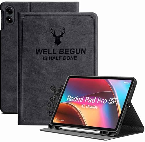 Amazon Basics Case Cover for Redmi Pad Pro 12.1 inch Case, Deer Flip case Cover for Redmi Pad Pro 12.1 inch with Pen Holder [Auto Sleep Wake Feature], Black