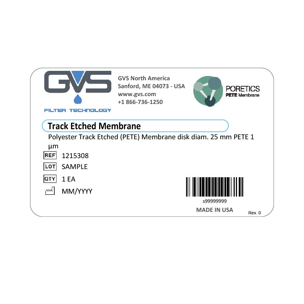GVS Filter Technology, PETE Membrana, 1.0µm, 25mm, 100/pz