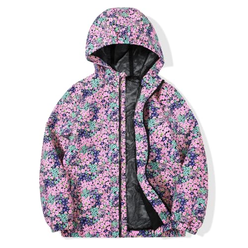 Image of SUNDAY ROSE Girls Windbreaker Jackets Lightweight Water Resistant Coat Outwear with Hooded for Kids