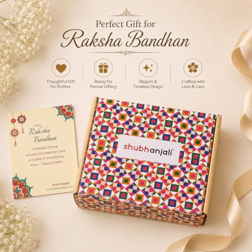 Image of Shubhanjali Crystal Beads Rakhi for Brother | Handmade Healing Crystal Stone Designer Rakhi for Bhaiya | Raksha Bandhan Gift Set with Roli Chawal, Kumkum, Greeting Card & Potli
