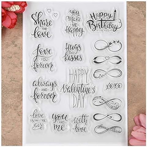 KWELLAM Words Share The Love Heart Happy Valentine's Day Happy Birthday Clear Stamps for Card Making Decoration and DIY Scrapbooking Cover