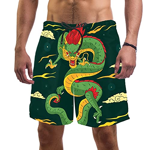 Short de bain pour homme idéal pour la plage motif dragon vert L