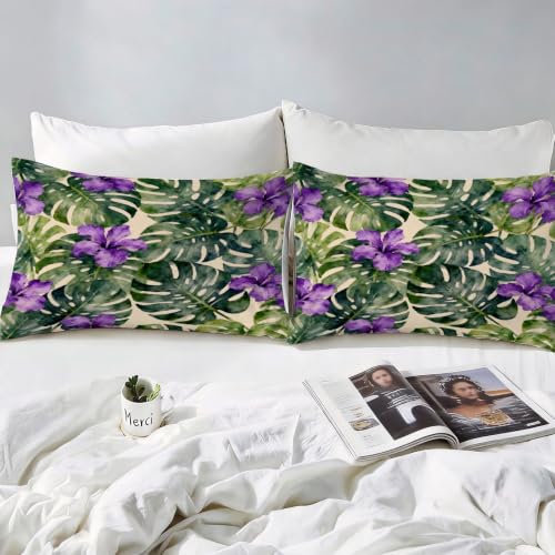 Housse de couette 240 x 260 fleur tropicale microfibre 2p - 4