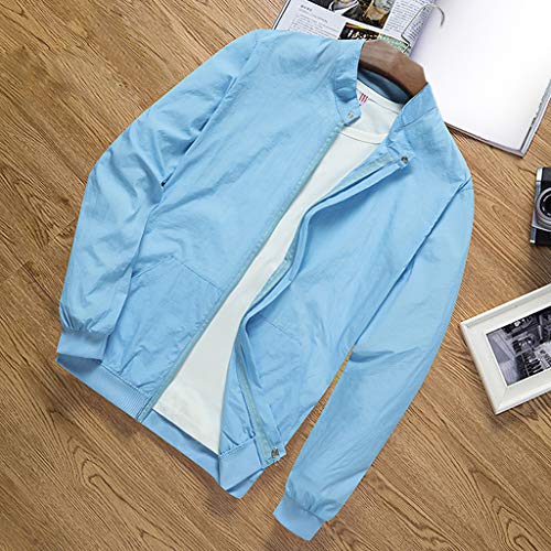 Wenkomg1 Spring Solid Color Jacket For Men, Lightweight Sports Coat Casual Solid Long Sleeve Crewneck Cardigan Loose Soft Parka Zip Up Cozy Overcoat Plus Size Windbreaker(Blue,4X-Large) #TOP2