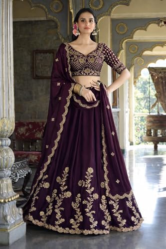 Image of piludi Women's Embroidered Lehenga Choli with Dupatta | Heavy Floral Zari Work Semi-Stitched Lehenga Set