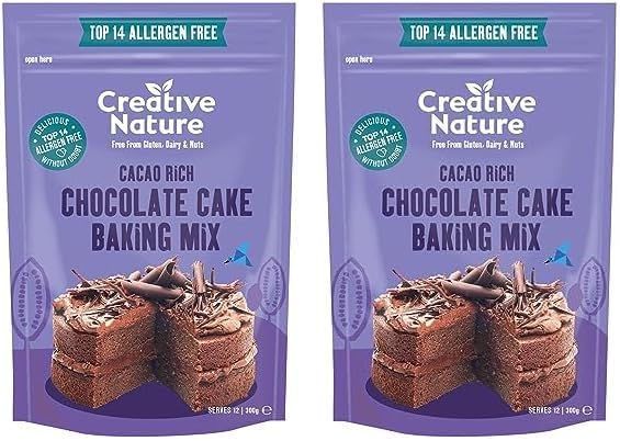 Creative Nature Gluten Free Cake Mix | Chocolate Cake | Vegan & Free From Baking Mix | Gluten Free, Nut Free, Dairy Free & 100% Allergen Free | 300g (Pack of 2)
