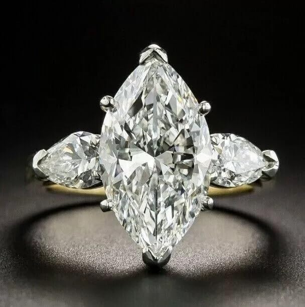 AARK & CO 3.00Ct Marquise Cut Lab Created Diamond Solitaire Woman's Engagement Ring14K Yellow Gold Finish2