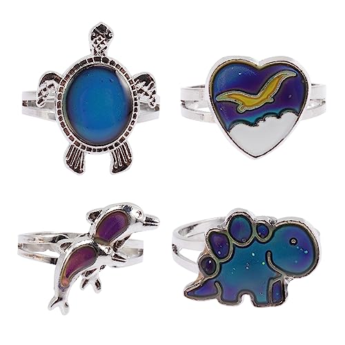 SUPVOX Funny Animal Ring Set 4pc Cartoon Mood Ring Jewelry Animal Design for Fans