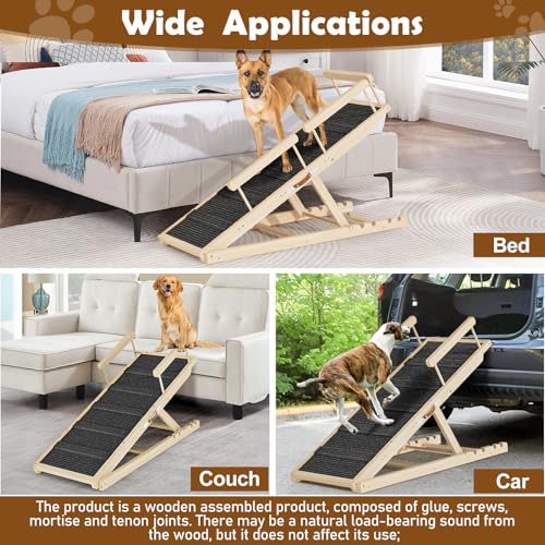 Dog Ramp for Couch, Bed or Car, Wooden 55" Long Pet Stairs for Small & Large Old Dogs & Cats, Hold up to 250lb, 6 Adjustable Height from 19.68" to 27.55" Portable Doggie Steps, Excellent Traction - Image 6