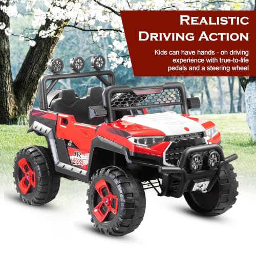 Image of Norman Jr Battery Operated 4x4 ATV Runs on Garden & Sand Surface | Jeep Toy with Remote+Steering+RGB Light+Mp3 USB Music | Rechargeable Car for Kids to Drive 3 to 12 Years | XLarge Size (Bloody Red)