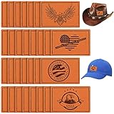 Fantasyon 30 Pcs Blank Leatherette Hat Patches with Adhesive Rectangle Khaki Patch Faux Leather Patc