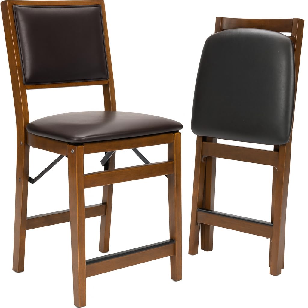 Meco STAKMORE Retro Upholstered Back Folding Chair Fruitwood Finish, Set of 2