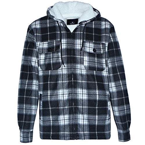 Winter Heavy Warm Sherpa Lined Fleece Plaid Flannel Jacket Men Plus Size S-5XL Big&Tall Mens Coat (Large, Black as Shown)