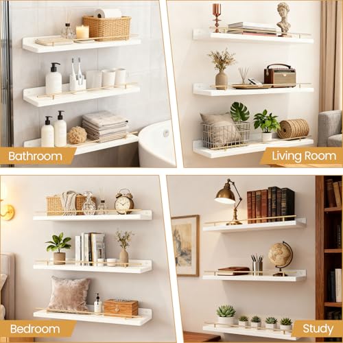 Huucozn 3er Set Wandregal Weiß wand regale Holz Schweberegal 40x15cm regalbrett Weiss holzregal wand Wandboard für Bilderrahmen und Bücher Bilderregal Hängeregal für Schlafzimmer Küche Büro Wohnzimmer