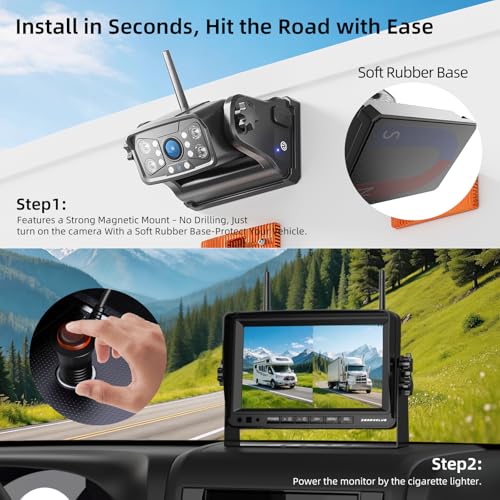 Image of ZEROXCLUB Magnetic Wireless RV Backup Camera System: 7 inch HD 1080P DVR Monitor with 2-Rear Camera, DVR Monitor & IR Night Vision, Portable Rechargeable Camera for RV /Trailer /Fifth Wheels /Camper BC702