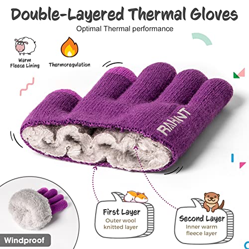 Image of Rahhint Kids Winter Gloves for Boys Girls Children Toddler Thermal Wool Knit Gloves with Insulated Fleece Lining Keep Hand Warm Gift