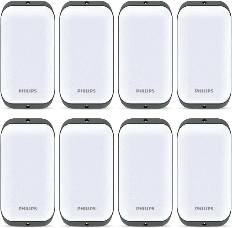 Philips 10-Watt LED Bulk Head Light |WT110W LED10S Bulk Head Light for Office, Shop & Outdoor Lighting | Colour : Crystal White, Pack of 8