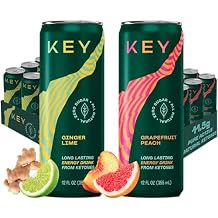 KEY 24-Pack Combo Bundle - Ketone Energy Drink - Ginger Lime 12pk & Grapefruit Peach 12pk - Sugar Free, All Natural, Long Lasting Energy, Optimal Green Tea Caffeine & L-Theanine for Mental Focus