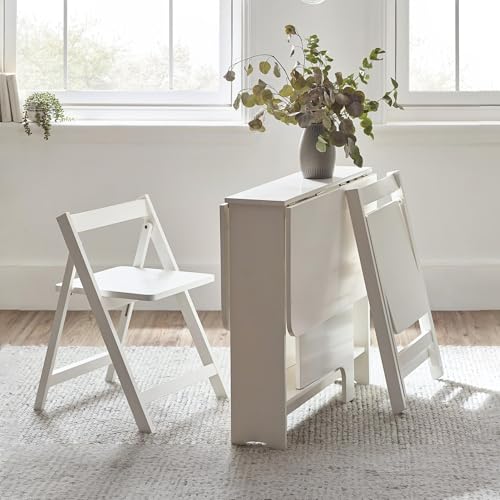 Julian Bowen Gatan Small Gateleg Table With 2 Chairs-White, Wood, 70 x 80 x100