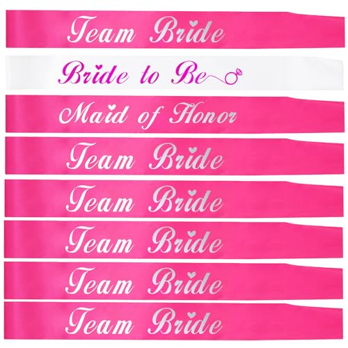 KETAOO 8 Pcs Bachelorette Sashes Pink, 1 Pcs Bride to be Sash 1 Pcs Maid of Honor and 6 Pcs Team Bride Sashes for Bridal Shower Engagement Wedding Party Favors