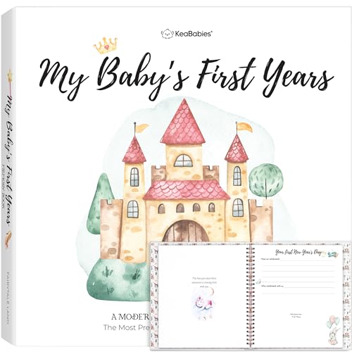 Image of First 5 Years Baby Memory Book Girl, Boy - 90 Pages Hardcover First Year Milestone Keepsake Book, Newborn Scrapbook for New Parents, Minimalist Photo Album Journal,Gift for Baby Shower(Fairytale Land)