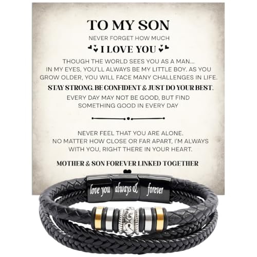Larvincy To My Son Bracelet From Mom And Dad With Heartfelt Message & Elegant Box Son Jewelry Gifts From Mother Father Bracelets For Men On Birthday Wedding Father Day Christmas & More